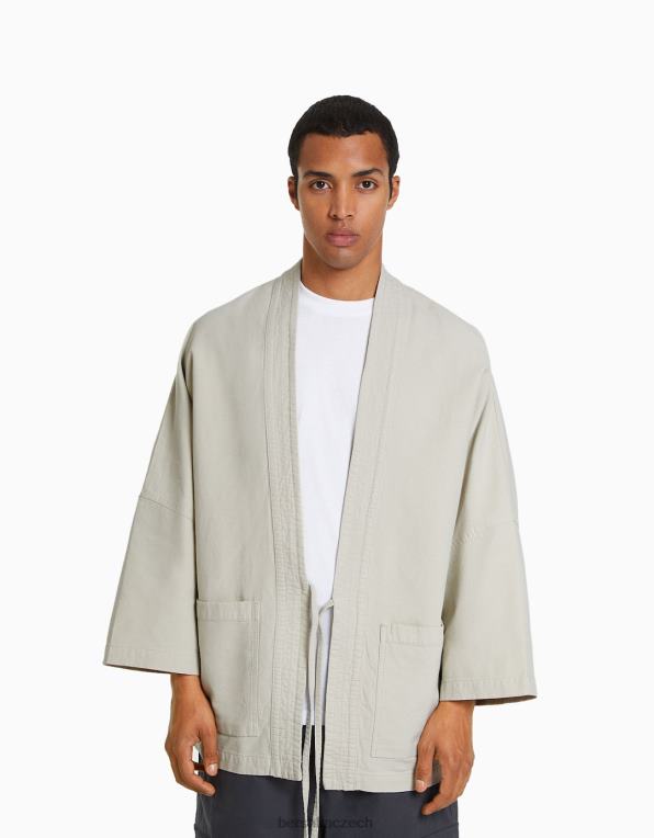 muži Bershka kimono s dlouhým rukávem a kapsami P88442884 oblečení písek