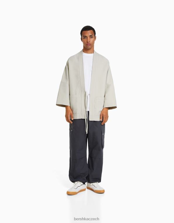 muži Bershka kimono s dlouhým rukávem a kapsami P88442884 oblečení písek