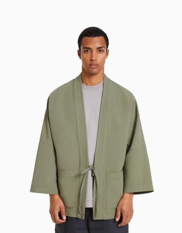muži Bershka kimono s dlouhým rukávem s kapsami P88442883 oblečení khaki