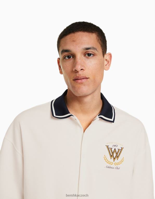 muži Bershka košile s krátkým rukávem a žebrovaným límečkem P88442940 oblečení bílý