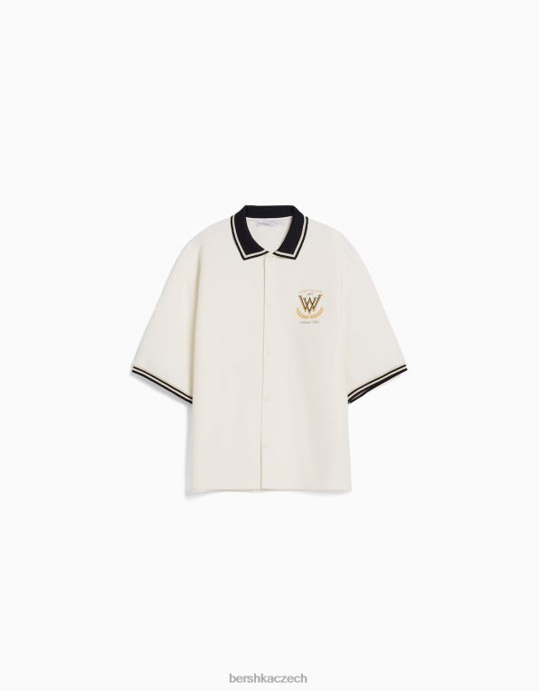 muži Bershka košile s krátkým rukávem a žebrovaným límečkem P88442940 oblečení bílý