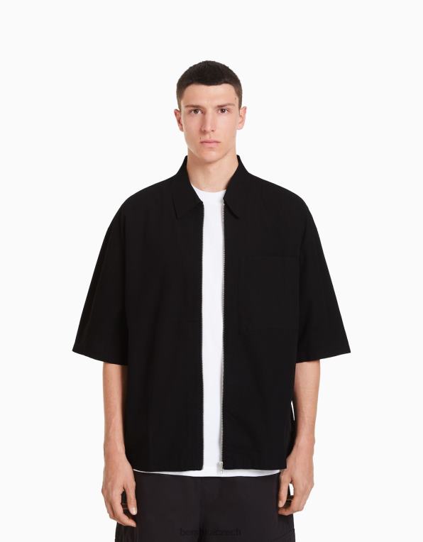 muži Bershka košile s krátkým rukávem se zipem P88442912 oblečení Černá