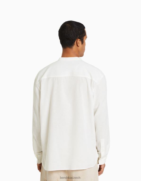 muži Bershka lněná směsová košile s dlouhým rukávem P88442895 oblečení bílý