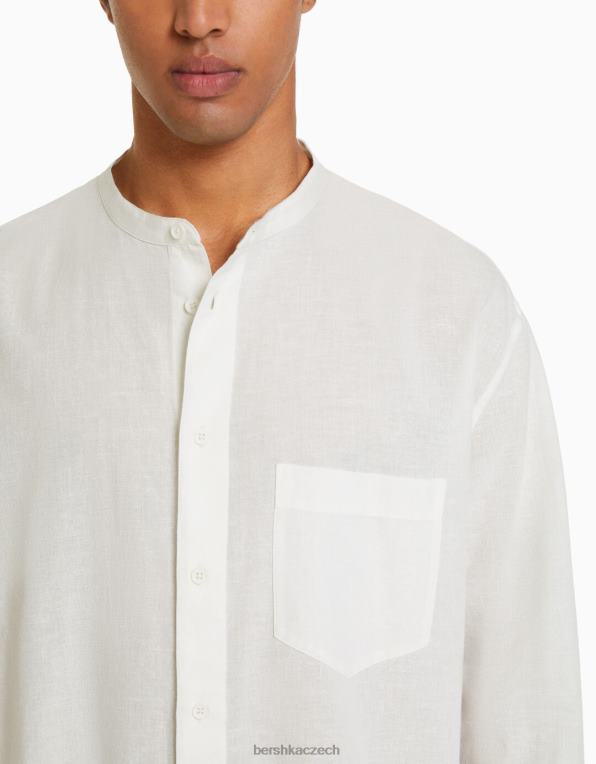 muži Bershka lněná směsová košile s dlouhým rukávem P88442895 oblečení bílý