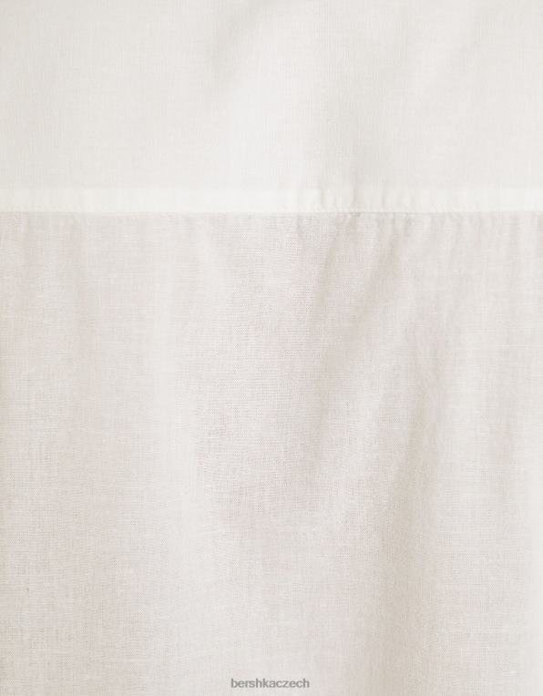 muži Bershka lněná směsová košile s dlouhým rukávem P88442895 oblečení bílý