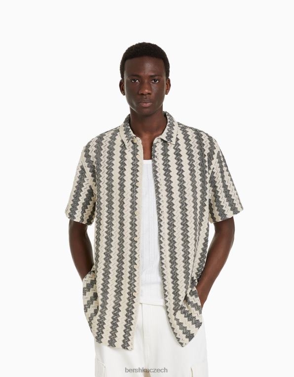muži Bershka otevřená pletená košile s krátkým rukávem P88442879 oblečení písek