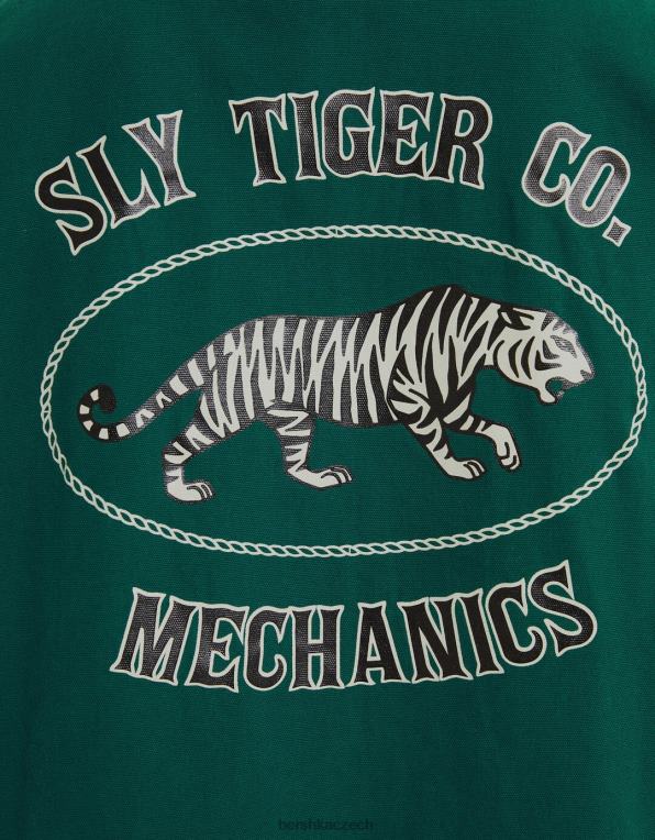 muži Bershka plátěná košile s krátkým rukávem se zipem P88442861 oblečení zelená