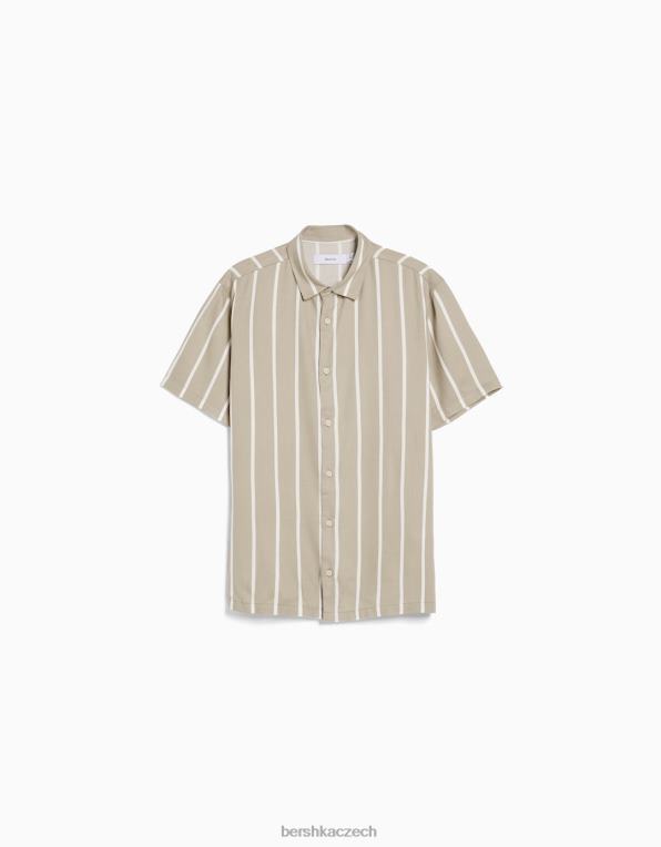 muži Bershka pruhovaná keprová košile s krátkým rukávem P88442931 oblečení špinavě bílé