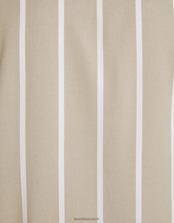 muži Bershka pruhovaná keprová košile s krátkým rukávem P88442931 oblečení špinavě bílé