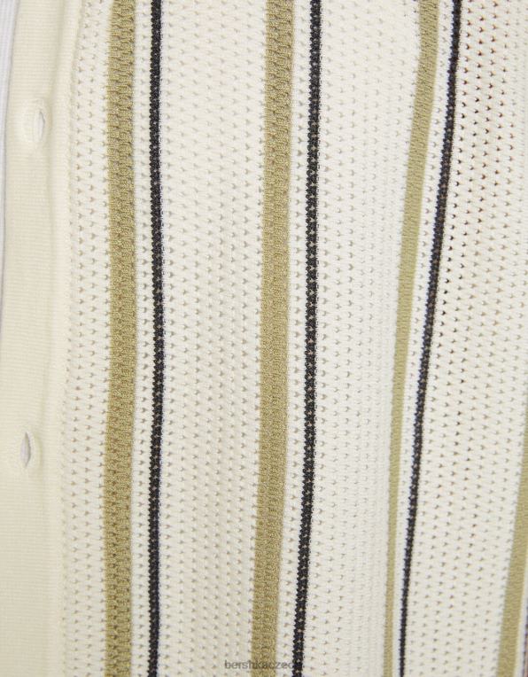 muži Bershka pruhovaná prolamovaná košile s krátkým rukávem P88442897 oblečení bílý