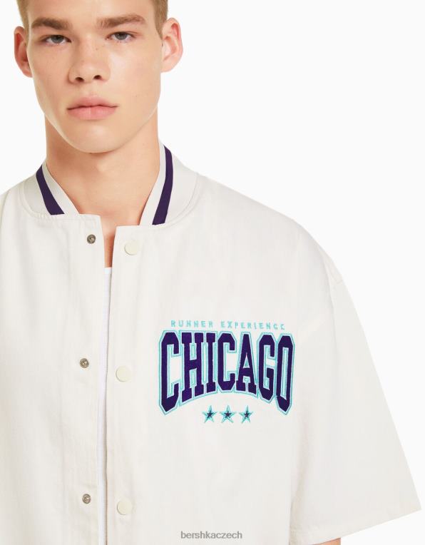 muži Bershka retro sportovní pruhovaná džínová košile s krátkým rukávem P88442885 oblečení výhradní