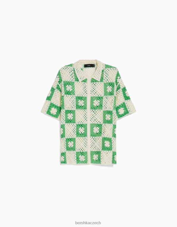 muži Bershka rustikální háčkovaná košile s krátkým rukávem P88442865 oblečení bílý