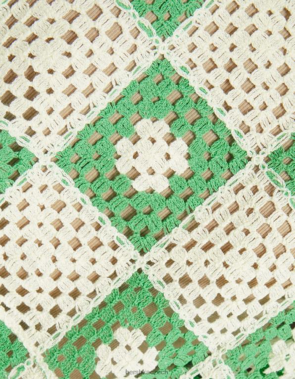 muži Bershka rustikální háčkovaná košile s krátkým rukávem P88442865 oblečení bílý