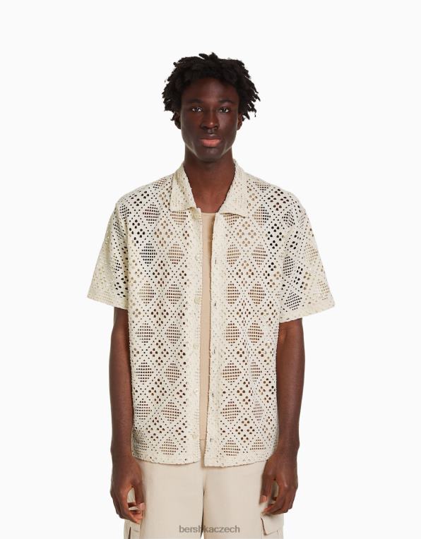 muži Bershka rustikální košile s krátkým rukávem P88442878 oblečení bílý