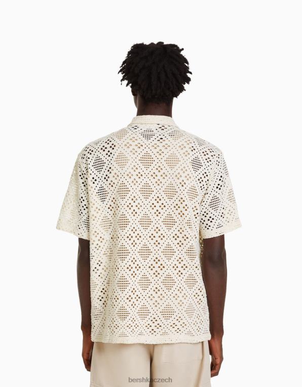 muži Bershka rustikální košile s krátkým rukávem P88442878 oblečení bílý