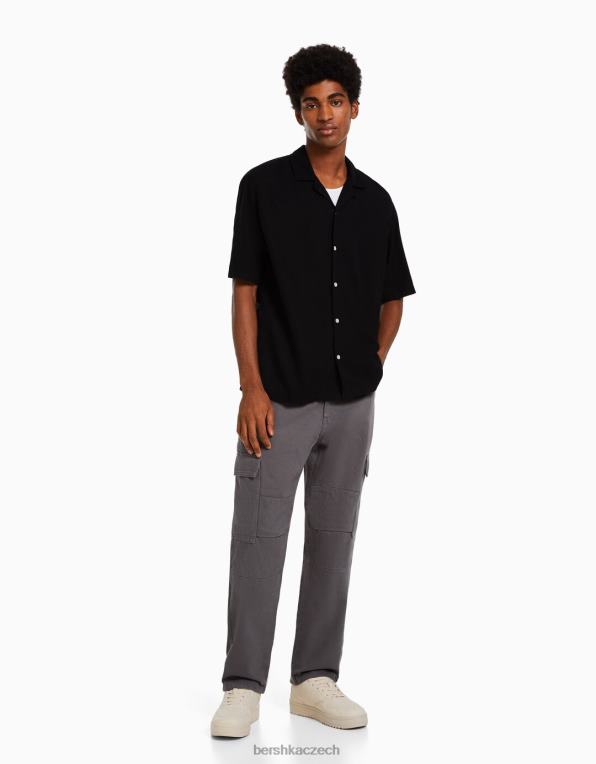 muži Bershka rustikální košile uvolněného střihu s krátkým rukávem P88442945 oblečení Černá