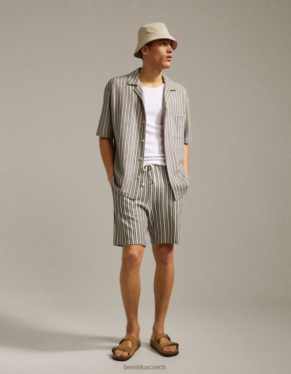 muži Bershka rustikální pruhovaná košile s krátkým rukávem P88442926 oblečení bílý černý
