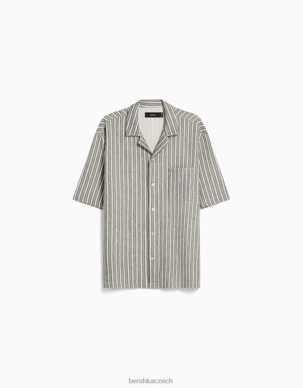 muži Bershka rustikální pruhovaná košile s krátkým rukávem P88442926 oblečení bílý černý