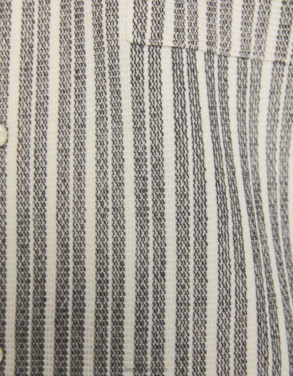 muži Bershka rustikální pruhovaná košile s krátkým rukávem P88442926 oblečení bílý černý