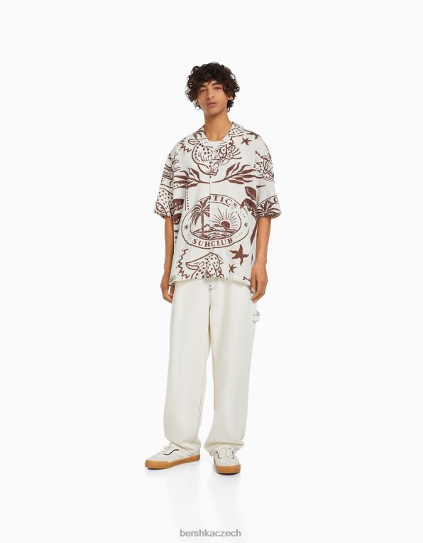 muži Bershka rustikální triko s krátkým rukávem P88442889 oblečení špinavě bílé