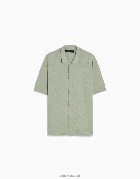 muži Bershka strukturovaná pletená košile s krátkým rukávem P88442901 oblečení zelená