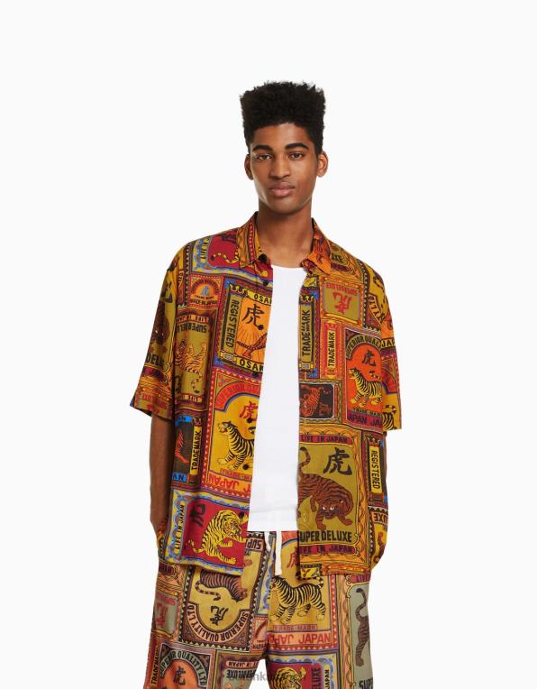 muži Bershka triko s krátkým rukávem s potiskem P88442859 oblečení oranžový