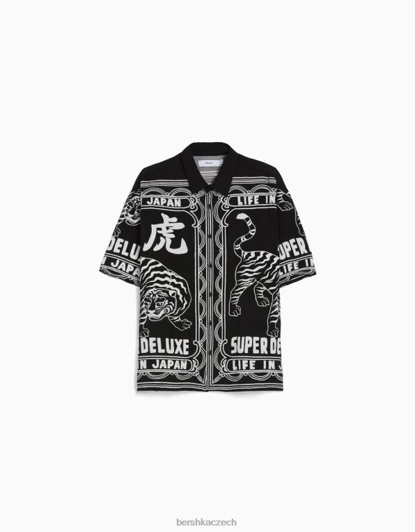 muži Bershka triko s krátkým rukávem s potiskem P88442860 oblečení Černá