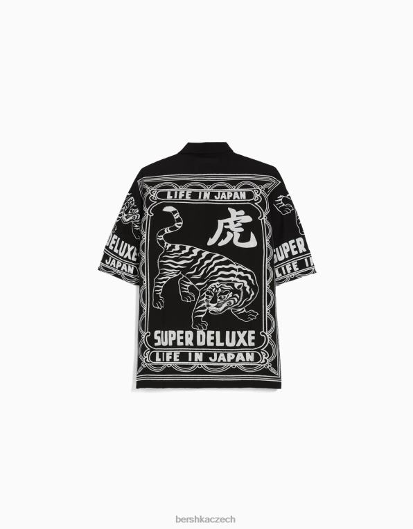 muži Bershka triko s krátkým rukávem s potiskem P88442860 oblečení Černá