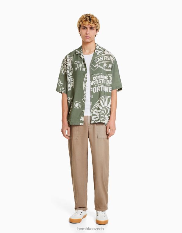 muži Bershka triko s krátkým rukávem s potiskem P88442888 oblečení khaki