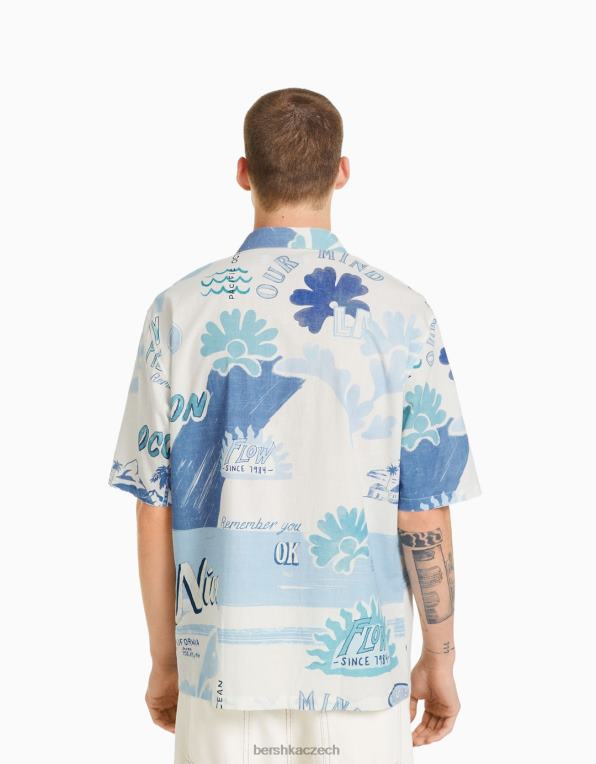 muži Bershka triko s krátkým rukávem s potiskem P88442910 oblečení světle modrá