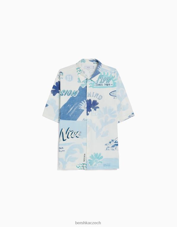 muži Bershka triko s krátkým rukávem s potiskem P88442910 oblečení světle modrá