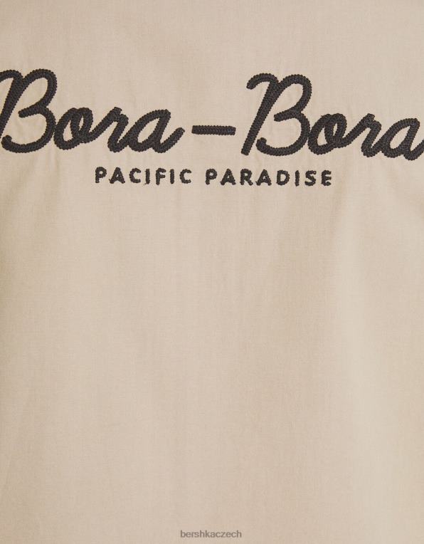 muži Bershka vyšívaná bavlněná košile s krátkým rukávem P88442875 oblečení výhradní