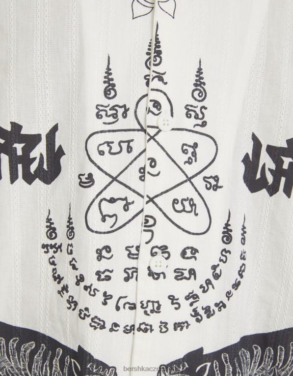 muži Bershka vyšívaná košile s krátkým rukávem P88442863 oblečení krém