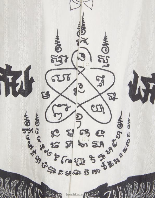 muži Bershka vyšívaná košile s krátkým rukávem P88442864 oblečení krém
