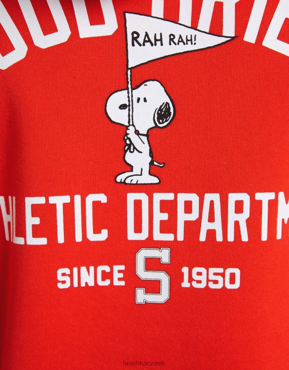 muži Bershka snoopy vyšívaná mikina s kapucí P88442961 oblečení Červené