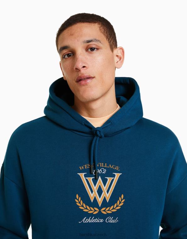 muži Bershka vysokoškolská mikina s kapucí P88442984 oblečení tmavě modrá