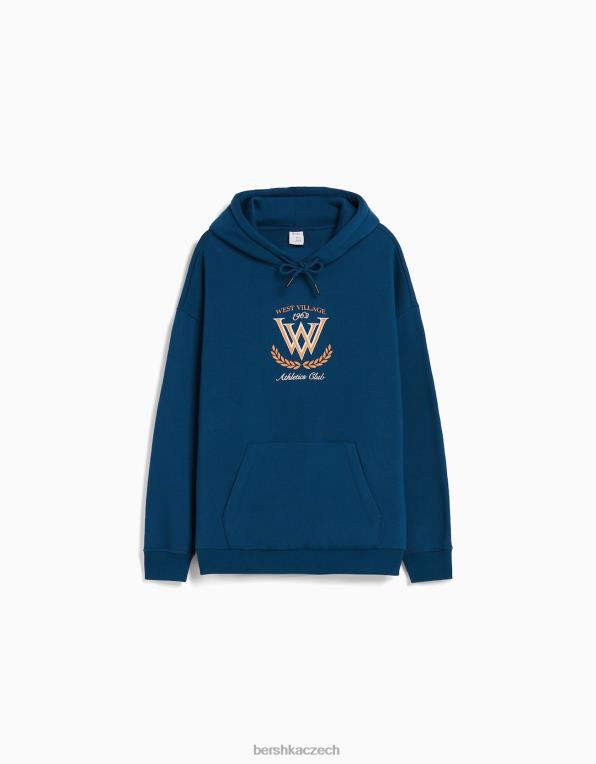 muži Bershka vysokoškolská mikina s kapucí P88442984 oblečení tmavě modrá