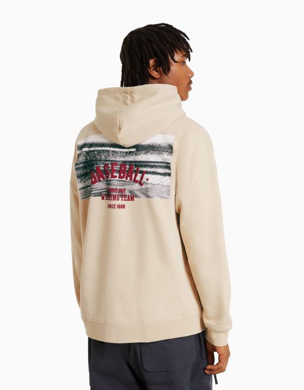 muži Bershka vysokoškolská mikina s kapucí P88442989 oblečení velbloud