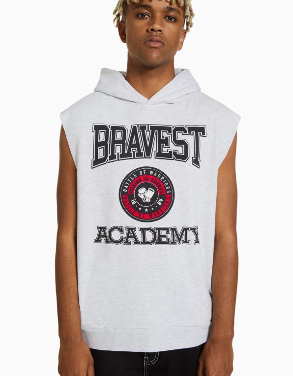 muži Bershka fleecová vesta s kapucí a boxerským potiskem P88442946 oblečení Šedá