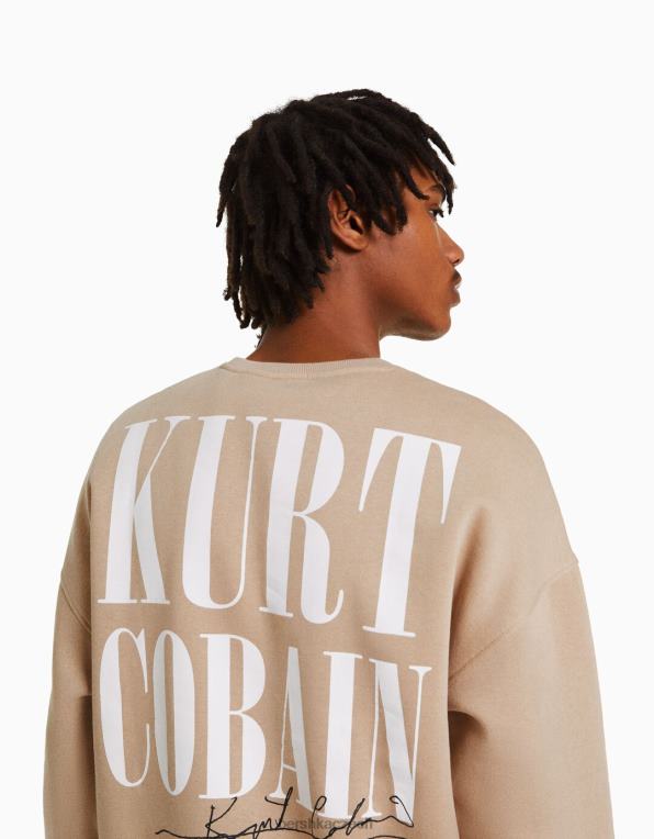 muži Bershka mikina s potiskem kurt cobain P88442975 oblečení velbloud