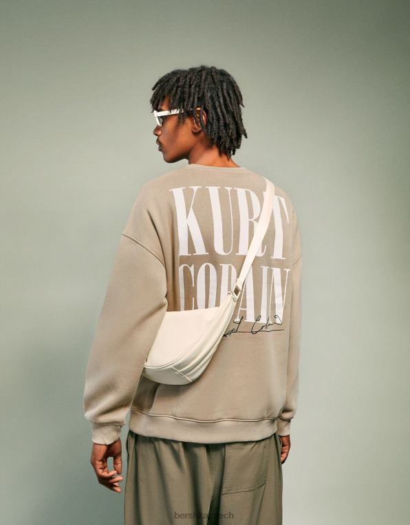 muži Bershka mikina s potiskem kurt cobain P88442975 oblečení velbloud