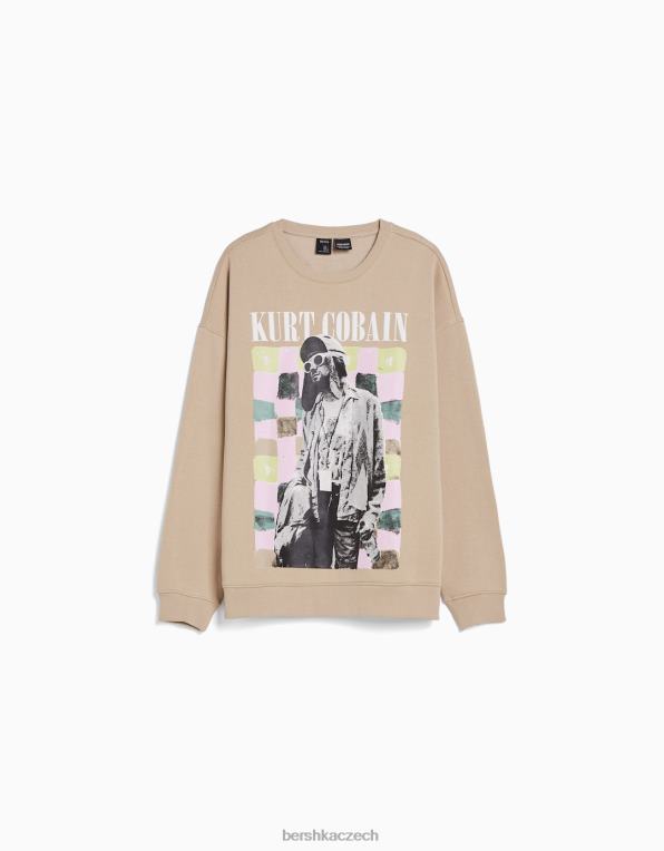 muži Bershka mikina s potiskem kurt cobain P88442975 oblečení velbloud