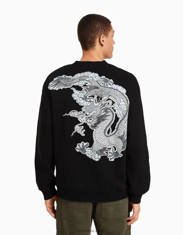 muži Bershka oversize mikina s potiskem P88442967 oblečení Černá