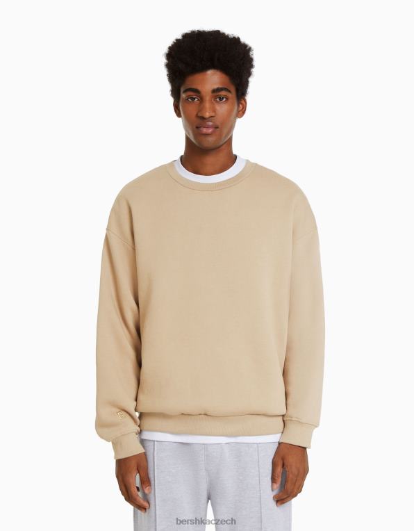 muži Bershka oversize mikina s výstřihem P88442990 oblečení velbloud