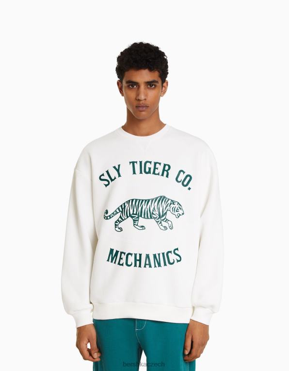 muži Bershka potištěná mikina P88442981 oblečení bílý