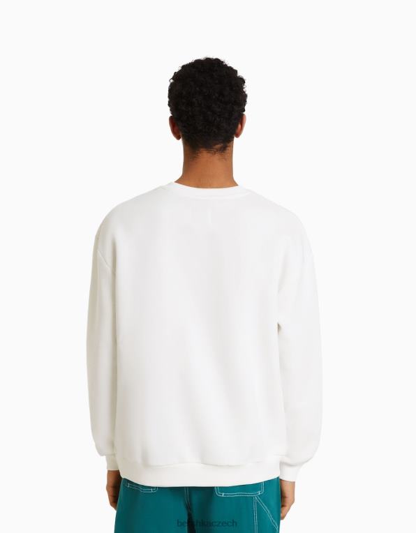 muži Bershka potištěná mikina P88442981 oblečení bílý
