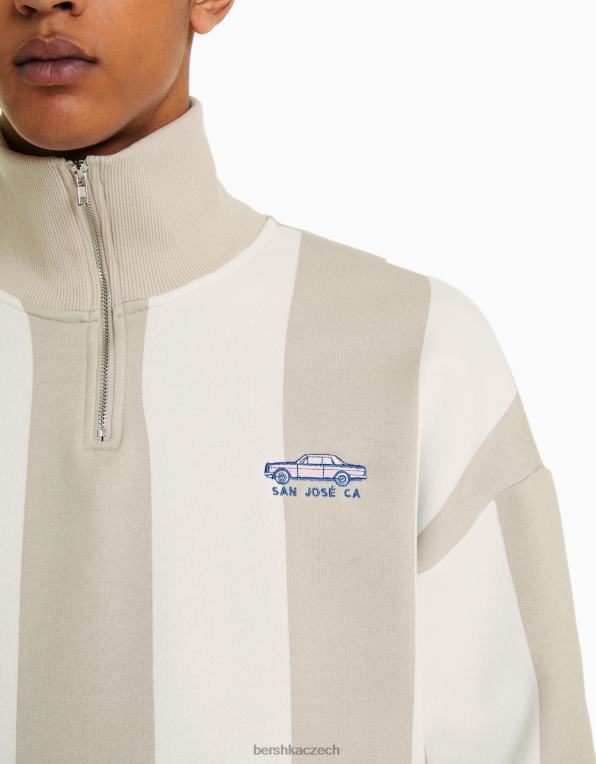 muži Bershka pruhovaná mikina se zipem P88442969 oblečení Šedá