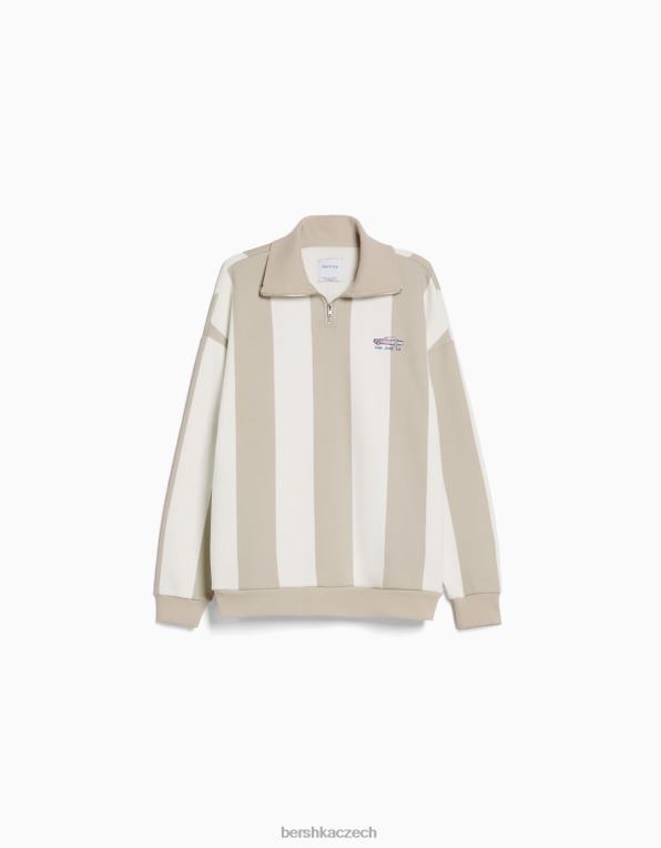 muži Bershka pruhovaná mikina se zipem P88442969 oblečení Šedá