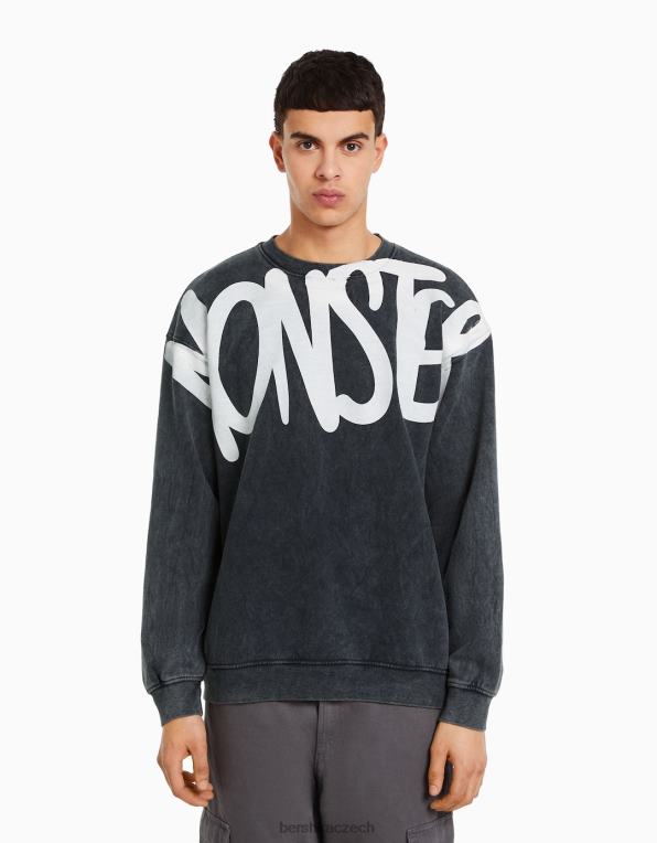 muži Bershka vybledlá oversize mikina s potiskem P88442978 oblečení stříbrný