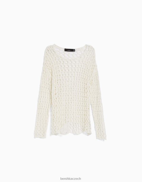 muži Bershka síťovaný svetr s výstřihem P88442996 oblečení bílý